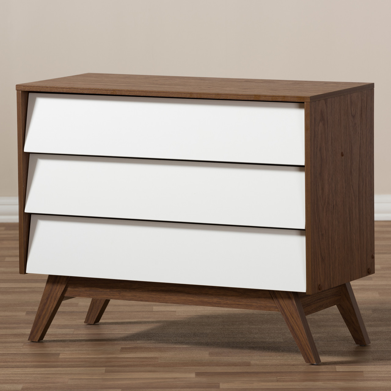 Baxton Studio Hildon Mid Century Modern White and Walnut Wood 3